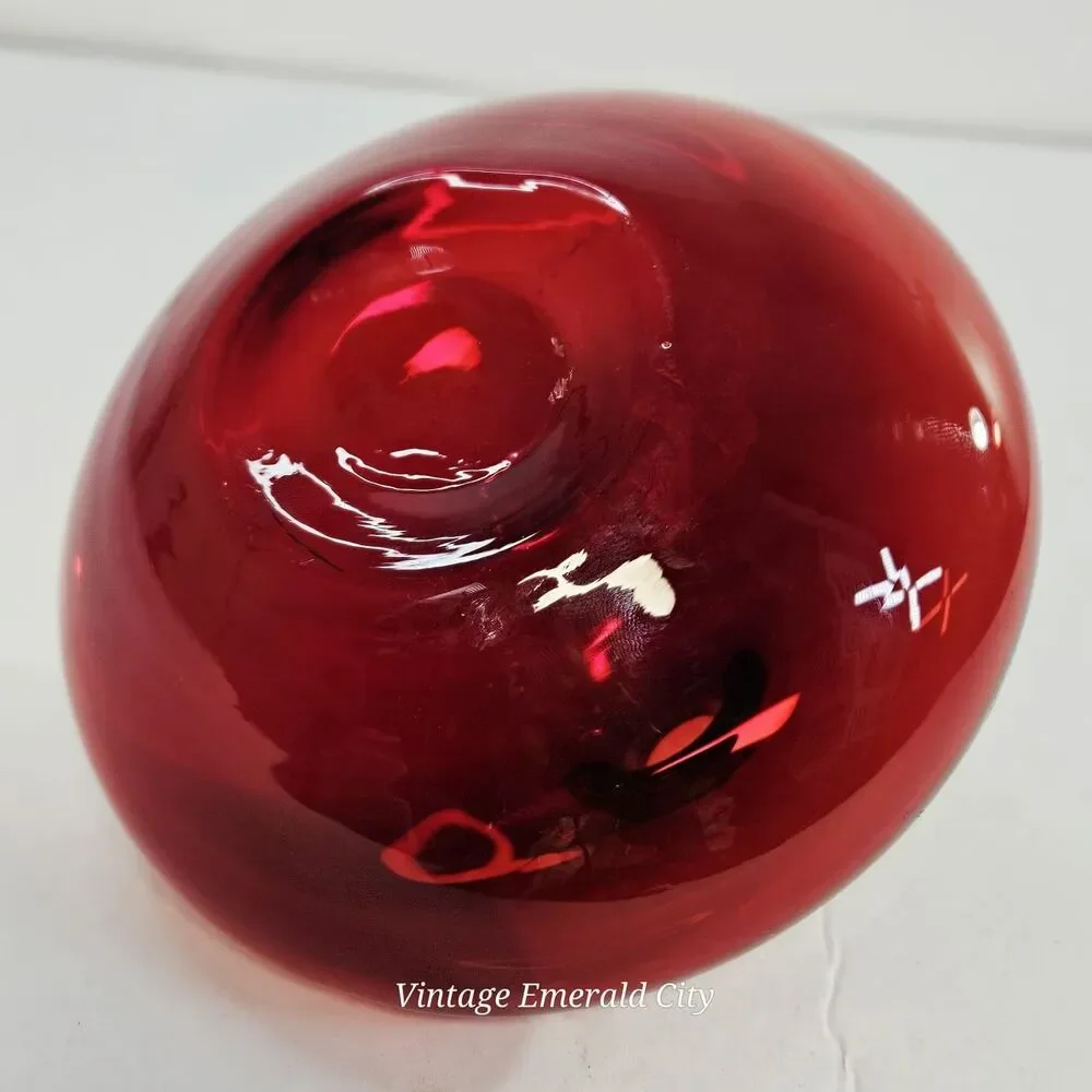 Vtg Ruby Cranberry Red Salong Hand Blown Glass Bud Vase Rounded Accent Piece